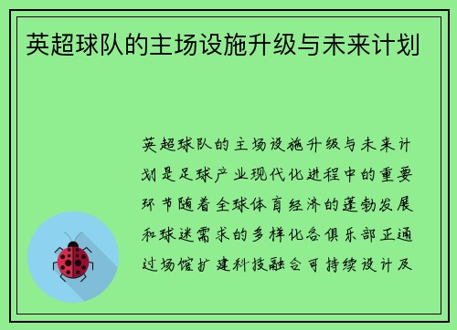 英超球队的主场设施升级与未来计划